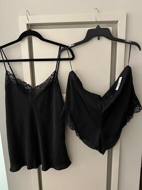 JOSIE Bardot Satin Black Lace-Trim Cami & Short Sleep Set NWT